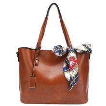 High Quality PU Leather Totes Handbag Woman Shoulder Bag With Silk scarf Luxury Handbags Women Bags Design totes bolsos mujer 2024 - buy cheap