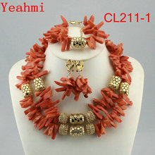 Conjunto de collar y cuentas de Coral Nigeriano para mujer, hermoso collar con estilo de boda, nupcial, CL211-1 2024 - compra barato