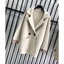 Blend Woolen Women's Coat New Spring Autumn Imitation Double-Sided Wool Outerwear Fashion Double-Breasted Overcoat Tops Female 2024 - buy cheap