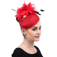 New Cocktail Red Hair Fascinator Ladies Headwear Veil Accessories Wedding Party Chapeau Hat Fabric Flower Fedora Caps Headband 2024 - buy cheap