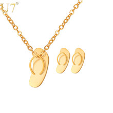 U7 Dubai Gold Color Stainless Steel Slippers Pendant Necklace & Earrings Set For Women Summer African Jewelry Set 2017 New S1011 2024 - buy cheap