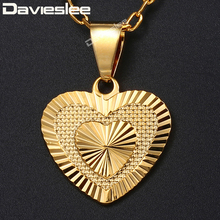 Davieslee Womens Pendant Necklaces Gold Heart Shaped Swirl Coin Pendant Chinese Dragon Pattern Woman New Jewelry DGPM22A 2024 - buy cheap