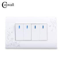 Выключатель COSWALL, настенный переключатель с переключателем белого светильник, 4 клавиши, двусторонний, 114*70 мм, 110 ~ 250 В переменного тока, C30-118-104M 2024 - купить недорого