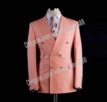 Double Breasted Groomsmen Peach/Lavender Groom Tuxedos Peak Lapel Men Suits Wedding Best Man Blazer ( Jacket+Pants+Tie ) C514 2024 - buy cheap
