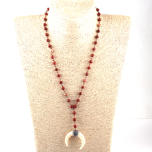 Rosário de joias tribais boêmias, corrente com pingente de lua étnica, de buzina branca, da moda 2024 - compre barato