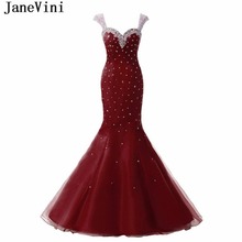 JaneVini Luxury Sequins Beaded Burgundy Bridesmaid Dresses for Women Sweetheart Sheer Back Floor Length Mermaid Tulle Prom Gowns 2024 - buy cheap