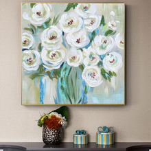 Pôsteres de flores abstratas modernas, pintadas à mão, imagens de rosas brancas estampadas em tela, arte de parede para sala de estar, sem moldura 2024 - compre barato