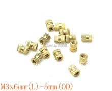 Latão Knurl Nuts M3x6mm ( L ) - 5 mm ( OD ) rosca métrica 2024 - compre barato