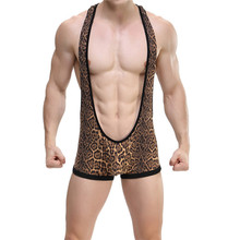Sexy Mens Undershirt Overalls Leopard Sexy Tank Tops Breathable Men Bodysuit Undershirt Jumpsuit Shorts Tight Leotard Undershirt 2024 - buy cheap