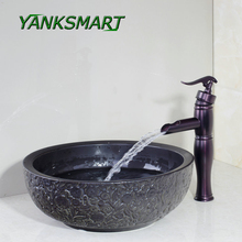 YANKSMART ORB Faucet Bathroom Sink Washbasin Ceramics Carving Lavatory Bath Set Cold & Hot Water Mixer Tap With Pop-up Drain Tap 2024 - buy cheap