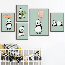 Cute Cartoon Panda Bamboo Balloon Nursery Nordic Posters And Prints Wall Art Canvas Painting Wall Pictures Baby Kids Room Decor 2024 - buy cheap