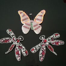 4Pcs/Lot Handmade Rhinestone beaded Patches ,Butterfly/dragonfly Sew on Crystal patch for clothing beading Applique patch A1397 2024 - buy cheap