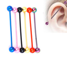 2 Pcs New Year Surgical Stainless Steel 1.6*38*5mm Ball 14G Long Industrial Barbell Neon Candy Color Body Ear Piercing Jewelry 2024 - buy cheap