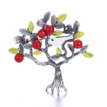 Vintage Red Beads Broches Metal Antique Silver Plated Leaves Brooches Pin Shell Bird Brooch for Women Dress Jewelry Party Gift 2024 - buy cheap