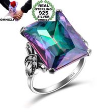 OMHXZJ Wholesale European Fashion Woman Man Party Wedding Gift Silver Colorful Square AAA Zircon 925 Sterling Silver Ring RR115 2024 - buy cheap