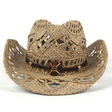 2019 chapéu de sol para mulheres homens natural palha trabalho duro tecer verão sol cowgir sombrero hombre western cowboy chapéus tamanho 58cm 2024 - compre barato