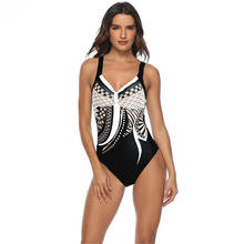 One Piece Swimsuit Women Halter Print Bathing Suit Backless Monokini Bikini Push Up Summer Vintage Swimwear 2024 - buy cheap