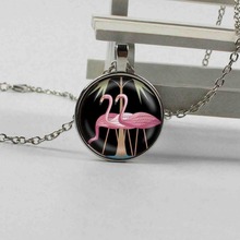 Colar com pingente de aves rosa flamingo, arte em vidro, bijuterias para animais, colar com padrão 2024 - compre barato