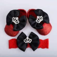 Dollbling Baby Toddler Shoes Red Shoes Black Bow Solid Color Headwear Cotton Sole Comfortable Baby Girl Toddler Shoes Headwear 2024 - buy cheap