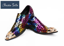 Christia Bella New Italian Fashion Designer Oxfords Shoes for Men Genuine Leather Colorful Plaid Dress Shoes Men Wedding Flats 2024 - buy cheap