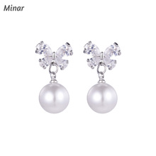 Fashion Simulated Pearl Shiny CZ Zircon Butterfly Design Stud Earrings For Women Wedding Party Jewelry Korean Bow Pearl Ball Ear 2024 - buy cheap