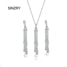 SINZRY trendy jóias Cúbicos de Zircônia colar de pingente longa borla brinco set elegante imitação de pérolas conjunto de jóias para as mulheres 2024 - compre barato