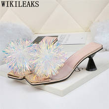 Glitter Slides Transparent Shoes Summer Slippers Women Party Shoes Mules High Heel Slippers Clear Heels Designer Slippers Buty 2024 - buy cheap