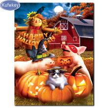 Kufwkey 5d diy diamond Painting pig,Pumpkin,full square resin diamond mosaic 3d picture pet,Daimond embroidery Halloween decor 2024 - buy cheap