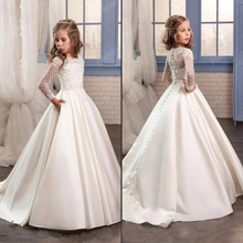 Princess Lace Flower Girl Dresses  Long Sleeves First Communion Birthday Party Dresses Girls Pageant Dress For Wedding 2024 - buy cheap