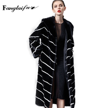 Ftangaiur 2021 Winter Women Jacket Import Mink Fur Coat Slim With Fur Hood Striped Button Mink Coat X-Long Real Mink Fur Coats 2024 - buy cheap