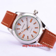 40mm Parnis white dial leather strap Sapphire glass automatic mens watch P201 2024 - buy cheap