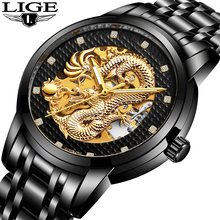 Relojes de pulsera mecánicos automáticos de dragón de lujo LIGE reloj de cuero para hombre de acero inoxidable reloj impermeable 2024 - compra barato