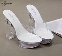 2019 New PVC Clear Jelly Slippers Women Open Toe High Heels 14.5cm Women Shoes Transparent Perspex Slippers Female Shoes Pumps 2024 - buy cheap