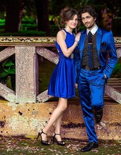 Custom Made Groomsmen Peak Lapel Groom Tuxedos  Blue Satin Men Suits Wedding Best Man Suit (Jacket+Pants+Tie+Hankerchief) B690 2024 - buy cheap