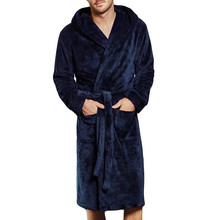 Men's Winter Lengthened Coralline Plush Shawl Bathrobe Long Sleeved Robe Coat men robe albornoz hombre bath robe Free Shipping 2024 - buy cheap
