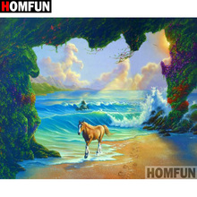 HOMFUN-pintura de diamante redondo/cuadrado completa, cuadro artesanal 5D, punto de cruz bordado de paisaje de caballo, decoración 3D para el hogar, regalo A17551 2024 - compra barato