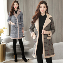 Autumn and winter new slim slimming thickening plus velvet plaid woolen long section versatile coat warm women's clothing TB1811 2024 - buy cheap