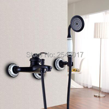 Conjunto de chuveiro de luxo para banheiro, preto, montagem na parede, banheira, cerâmica, chuveiro, bronze sólido, antigo, guindaste 2024 - compre barato