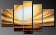 handpainted wall art sunrise pictures home decor modern abstract landscape 5 piece oil paintings on canvas for living room 2024 - buy cheap
