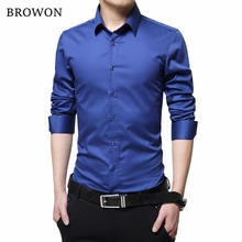 Мужская шелковая рубашка BROWON, однотонная приталенная рубашка из мерсеризованного хлопка, с длинными рукавами, большие размеры, весна-осень 2019 2024 - купить недорого
