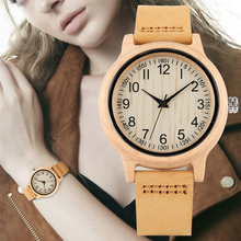Women's Wooden Watch Maple Pattern Dial Wristwatch for Lady Lightweight Quartz Wooden Watch Leather Strap 2024 - buy cheap