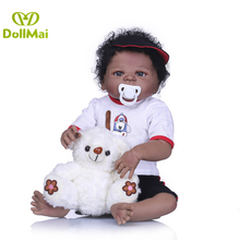 57cm 22inch Full Silicone Reborn Baby Doll black skin ethnic bathe bebe Toy Lifelike boy bb reborn kids birthday gifts toy 2024 - buy cheap