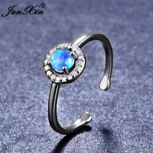 JUNXIN Cute Female White/Blue Fire Opal Ring CZ Stone Adjustable Ring Silver Color Filled Wedding Engagement Rings For Women 2024 - buy cheap