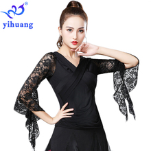 2019 Summer New Women Waltz Ballroom Dance Tops Modern Standard Tango Latin Dancewear Party Performance Blouses Lace Bell Sleeve 2024 - buy cheap