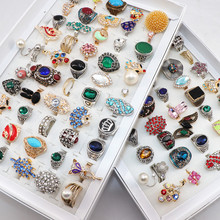 Fashion 50pcs/Lots Retro Women's Metal Rhinestone Stone Mix Style Wedding Party Gifts Jewelry Rings With Display Box 2024 - buy cheap