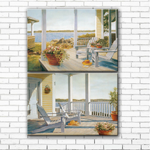 Mediterranean sea house flower chair scenery canvas printings oil painting printed on canvas home wall art decoration picture 2024 - buy cheap