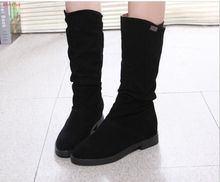 Autumn Winter Women Boots Matte Flock Boots For Female Ladies Height Increased Low Heel Shoes Woman Mid Calf Low-heeled Boots 2024 - buy cheap