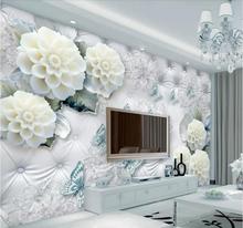 Beibehang-papel tapiz personalizado 3d de lujo, joyería de flores blancas, Fondo de TV, decoración del hogar, sala de estar, dormitorio, papel tapiz 3d 2024 - compra barato