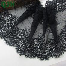 High Quality Black 1 Yard Embroidery Eyelashes Lace Trim 18cm Width Lace Fabric Handmade DIY Clothes Ribbon Sewing Accessories 2024 - buy cheap