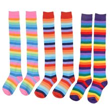 Women Girls Cute Mixed Colored Rainbow Striped Long Boot Thigh High Stockings Knitted Over The Knee Socks Acrylic Cotton Leg 2024 - buy cheap